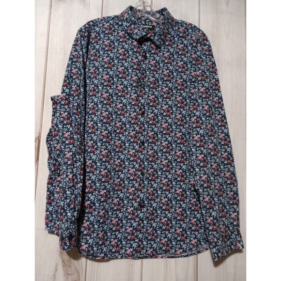 Express Shirt Ladies‎ Extra Large Navy Floral Button Front - Picture 1 of 7